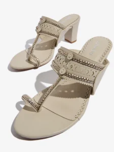 LUNA BLU Ivory Kolhapuri Block-Heel Sandals