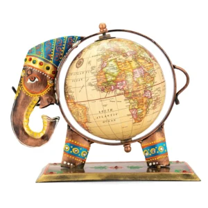 CraftVatika Home And Office Decorative Globe Metal Elephant Table Top Showpiece