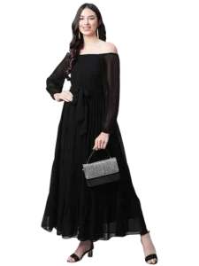 Cottinfab Women’s Off-Shoulder Georgette Maxi Dress