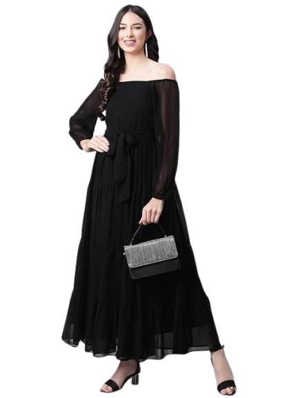 Cottinfab Women’s Off-Shoulder Georgette Maxi Dress