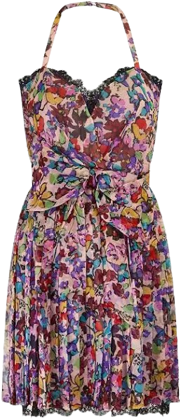 Runway Christian Floral Pleated Dress